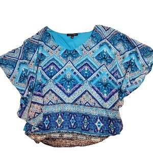 Sarah Michelle turquoise and blue Cape sleeve shirt with tank size extra large